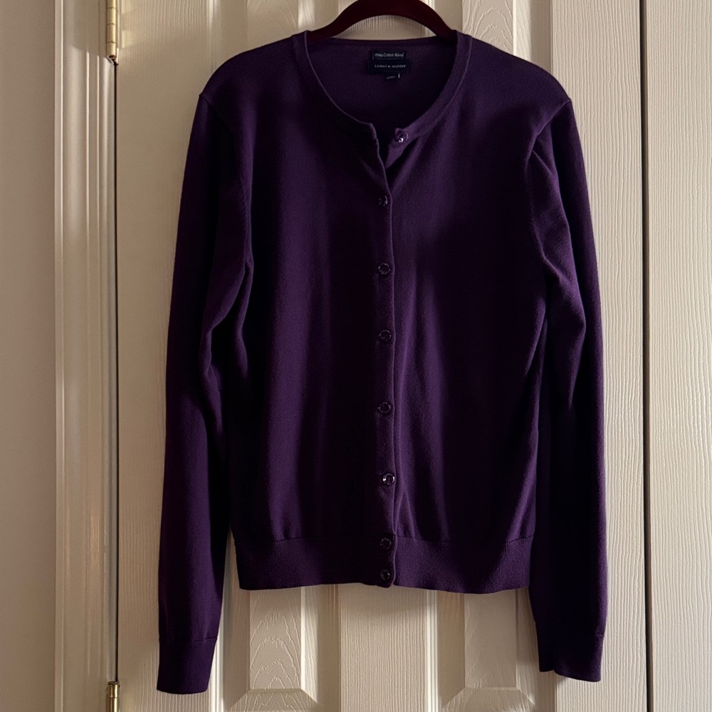 Tommy Hilfiger Pima Cotton Blend Cardigan – Purple, Size L